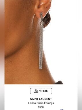YSL NWT Saint Laurent Silver Chain Tassel Drop Earrings LouLou
